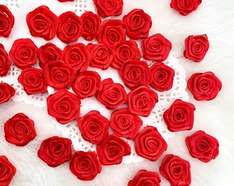 Red Satin Roses 3/4" (L), Fabric Red Roses, Small Red Roses, Costume Appliques, Bouquet Making, Small Red Rosettes, Wedding Decor Rose
