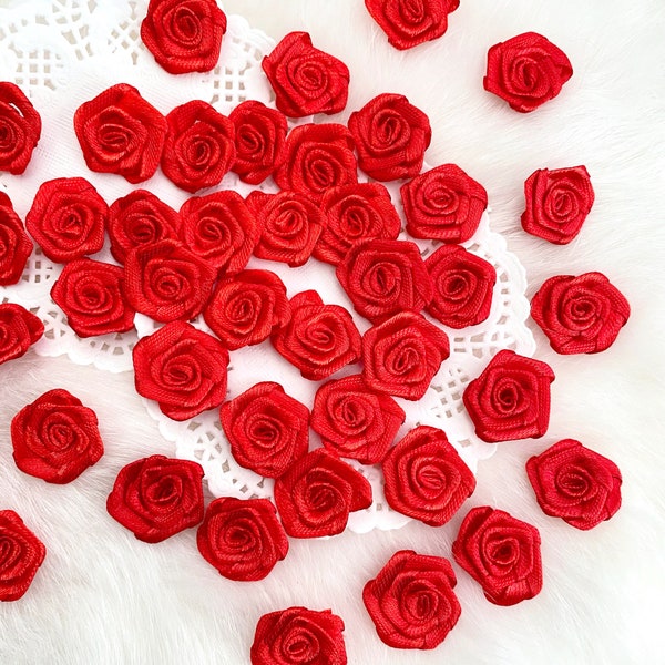 Red Satin Roses 3/4" (L), Fabric Red Roses, Small Red Roses, Costume Appliques, Bouquet Making, Small Red Rosettes, Wedding Decor Rose