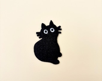 Curious Black Cat Iron on Patch 1pc- Animal Pet Patch, Cute Black Kitten Kitty Cat Badge, Baby Clothing DIY Accessories, Cat Applique Motif