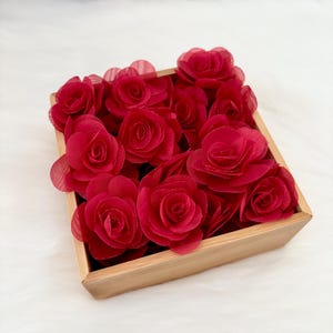 Dark Red Organza Roses 45mm, 3D Red Fabric Roses, Applique Rose Lingerie Making Millinery Rose, Red Rose Heads, Sew on Roses for Costumes image 7