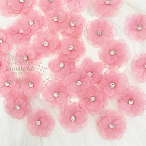 Fiori di strass rosa antico 12 pezzi, fiori a strati piccoli fiori da cucire fiori di perle pastello, fiori da cucire per costumi, fiori di ciliegio
