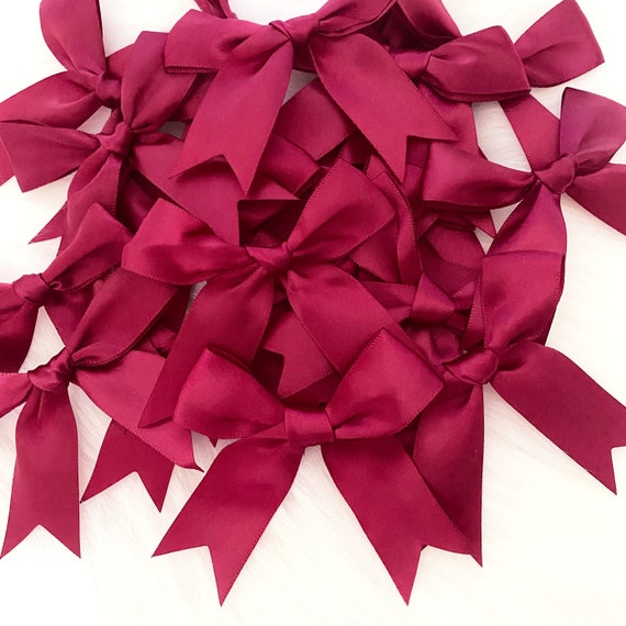 Pre-tied Wine Red Satin Bows, 25 Pack