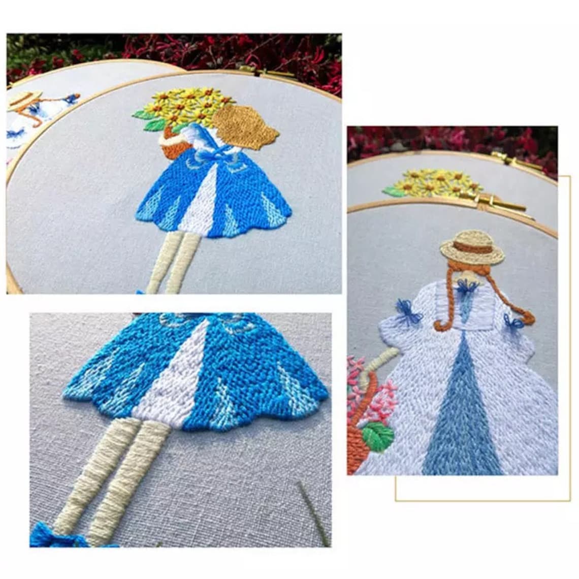 Little Girl Embroidery Full Kit 8inch Girl With Flower Hand Etsy