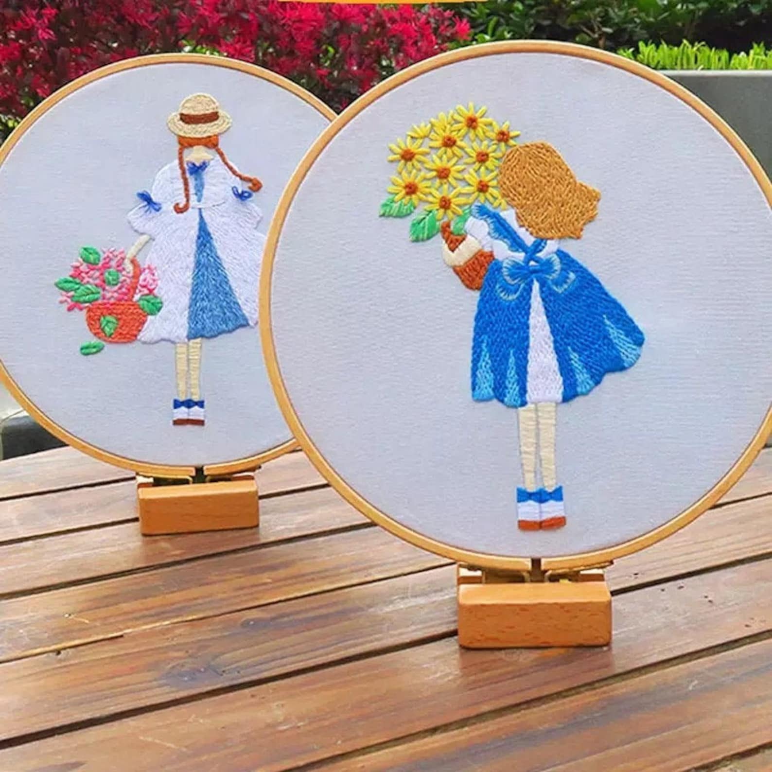 Little Girl Embroidery Full Kit 8inch Girl With Flower Hand Etsy