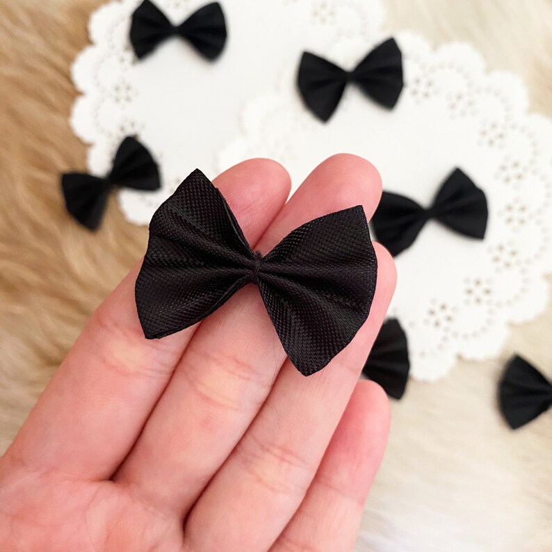 15 Black Bow Ties 1 3/8 Black Fabric Bows Small Bows Etsy