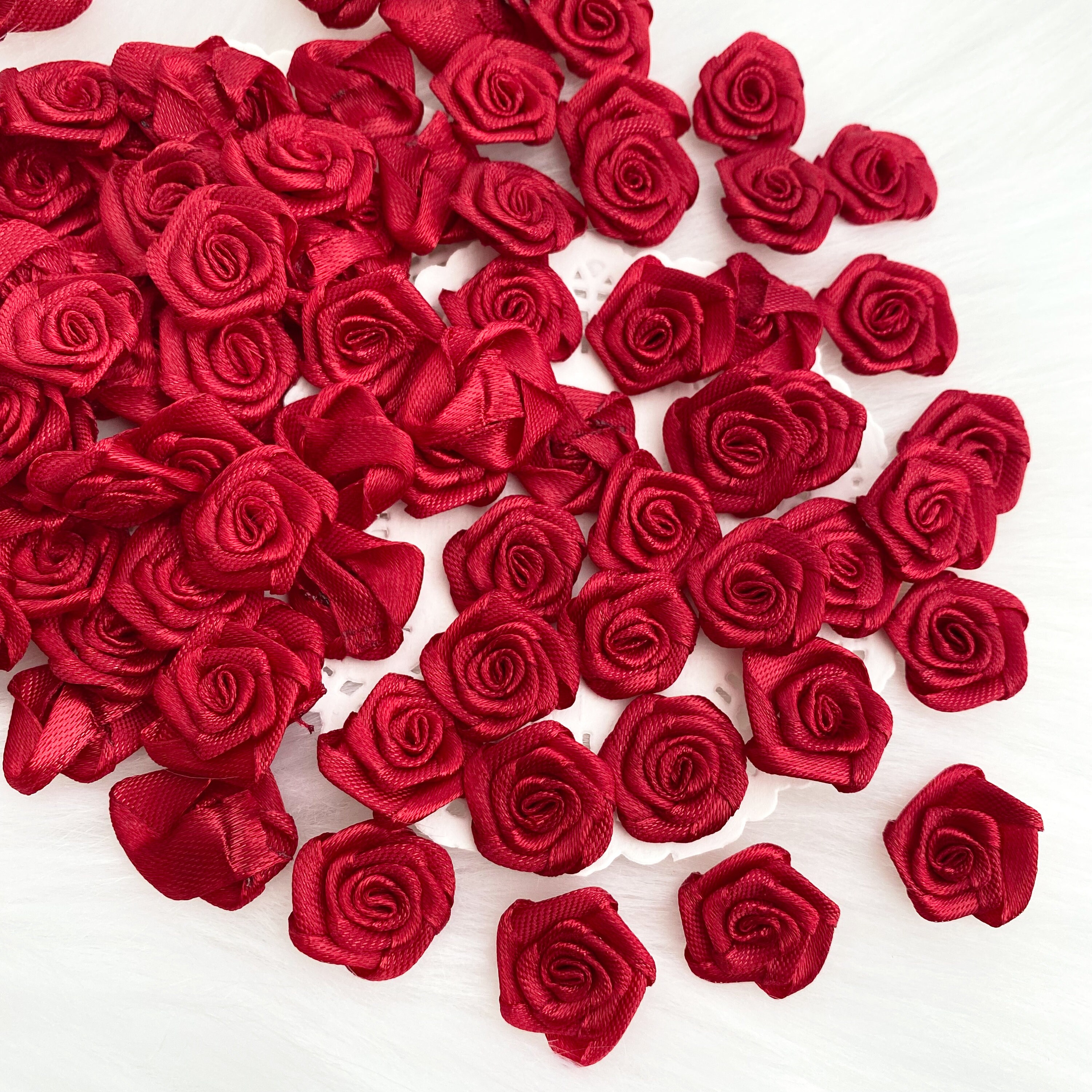 Dark Red Satin Roses 20mm, Small Red Roses, Fabric Rose Heads, Wedding ...