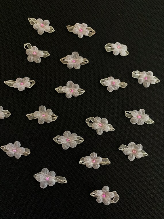 Pink Fabric Flower Beaded Small Craft Flowers Sewing Applique Costume  Making