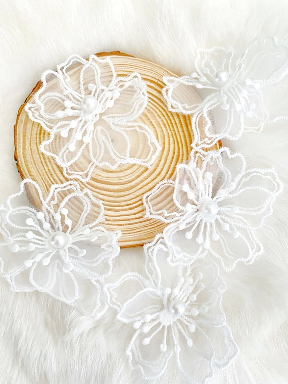 Luxurious Embroidered White Bridal Lace Applique with Dimensional Flowers -  Mariell Bridal Jewelry & Wedding Accessories