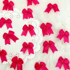 Hot Pink Bows 25-50 pcs, Pink Satin Bows, Small Craft Bows, Card Making, Lingerie Material, Tiny Silk Bows, Doll Costuming, Pink Craft Bows