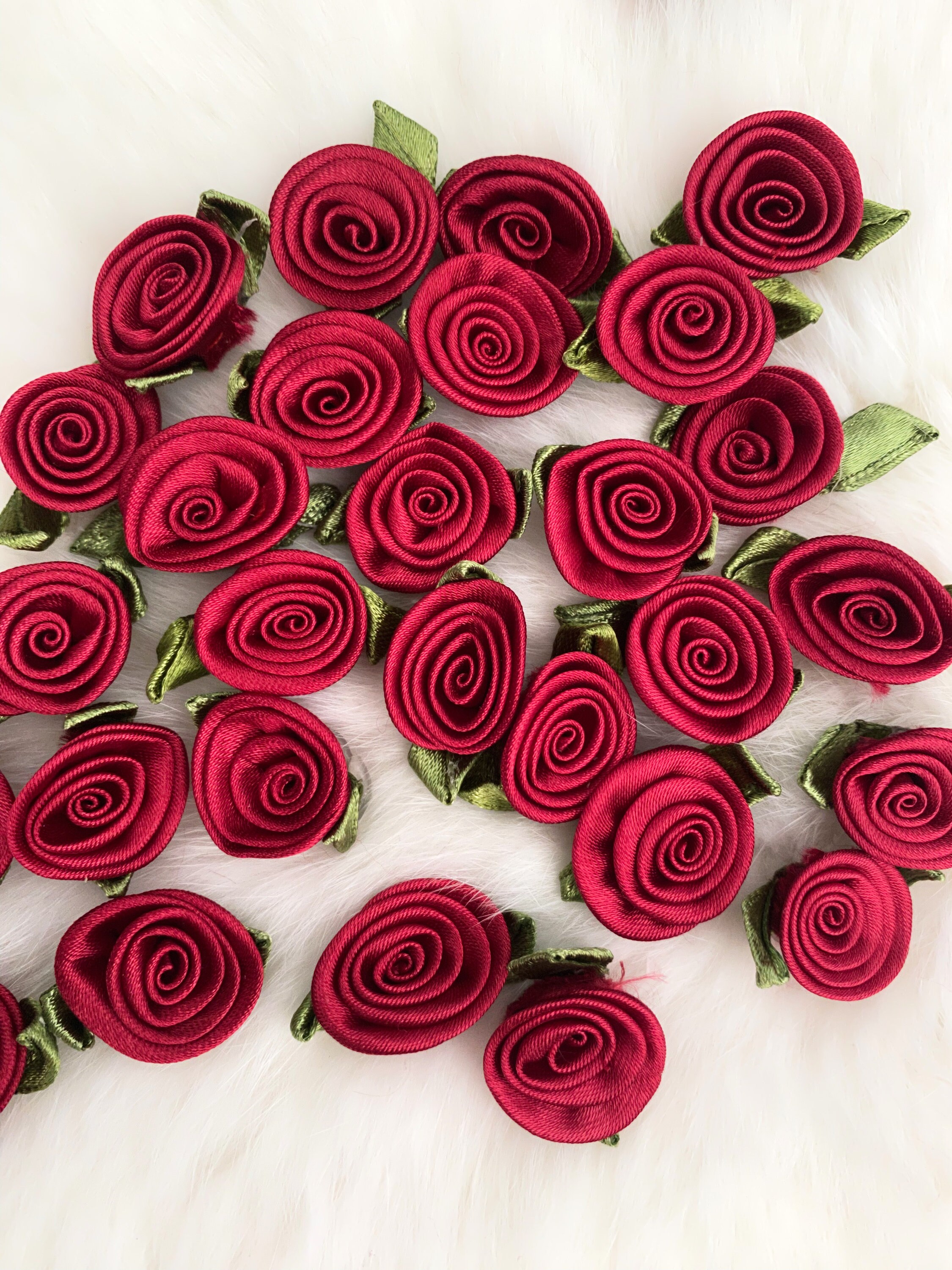 Red Ribbion Roses Dark Red Ribbon Roses 1 Inch, Red Satin Roses, Fabric Rose Heads ...