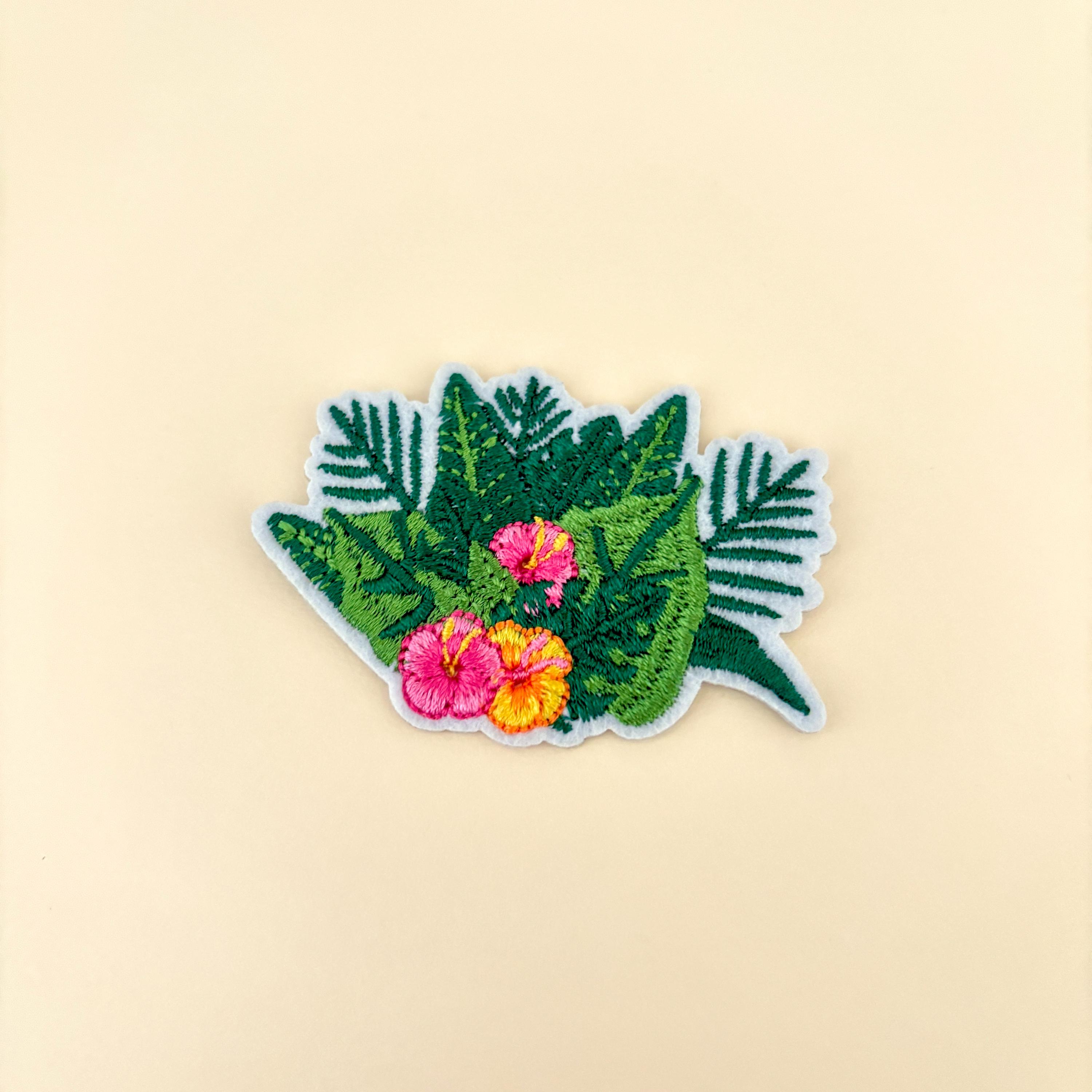 Tropical Plants Patch Iron On 1pc- Ferns Hibiscus Palm Leaf Tropical Vacation Patch, Beach Island Travel Badge, Hawaiian Rainforest