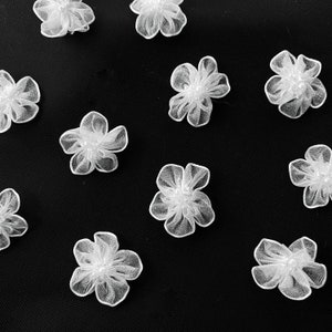 White Bead Flowers 20mm, White Fabric Flowers, Bridal Dress Making, Doll Making, Sewing Costuming, Lace Pearl Applique, Organza Flower