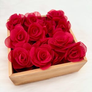 Dark Red Organza Roses 45mm, 3D Red Fabric Roses, Applique Rose Lingerie Making Millinery Rose, Red Rose Heads, Sew on Roses for Costumes image 2