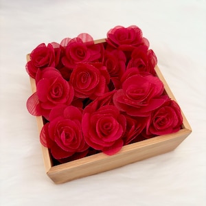 Dark Red Organza Roses 45mm, 3D Red Fabric Roses, Applique Rose Lingerie Making Millinery Rose, Red Rose Heads, Sew on Roses for Costumes