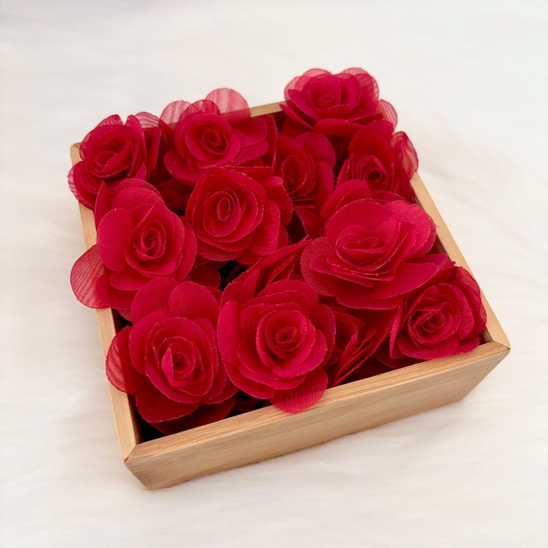 Dark Red Organza Roses 45mm, 3D Red Fabric Roses, Applique Rose Lingerie Making Millinery Rose, Red Rose Heads, Sew on Roses for Costumes image 1