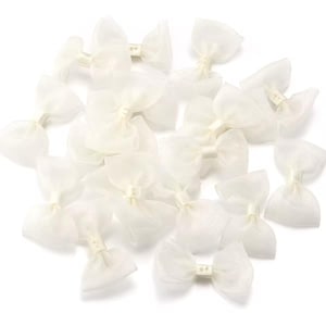 Elfenbein-Organza-Fliegen 10 Stück 45 mm, Pastellband-Bögen, Unterwäscheherstellung, Nähen von Applikationen, Bögen, Haarschmuck, Kartenherstellung, weiße Bögen