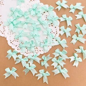 Mintgroene strikken 25-50 stuks, mini satijnen strikken, kaarten maken, strikken verfraaiing, pastelgroene strikken, strikken cadeaukaartje, kleine ambachtelijke strikken