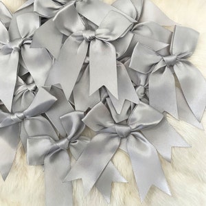 Large Silver Bows 3.5 inch XL, Silver Grey Ribbon Bows, Hand tied Fray-checked, Party Favor Gift Bag, Big Satin Gift Bows Wedding Decor
