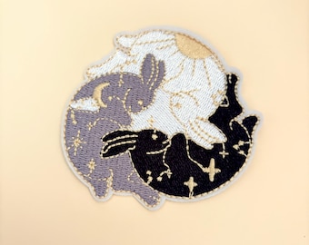 Rabbit Patch Iron On 1pc- Folklore Hare Patch Mystical Astrology Patches Moon Star Badge Witchy Craft DIY Clothing Jacket Jeans Tote Bag Hat