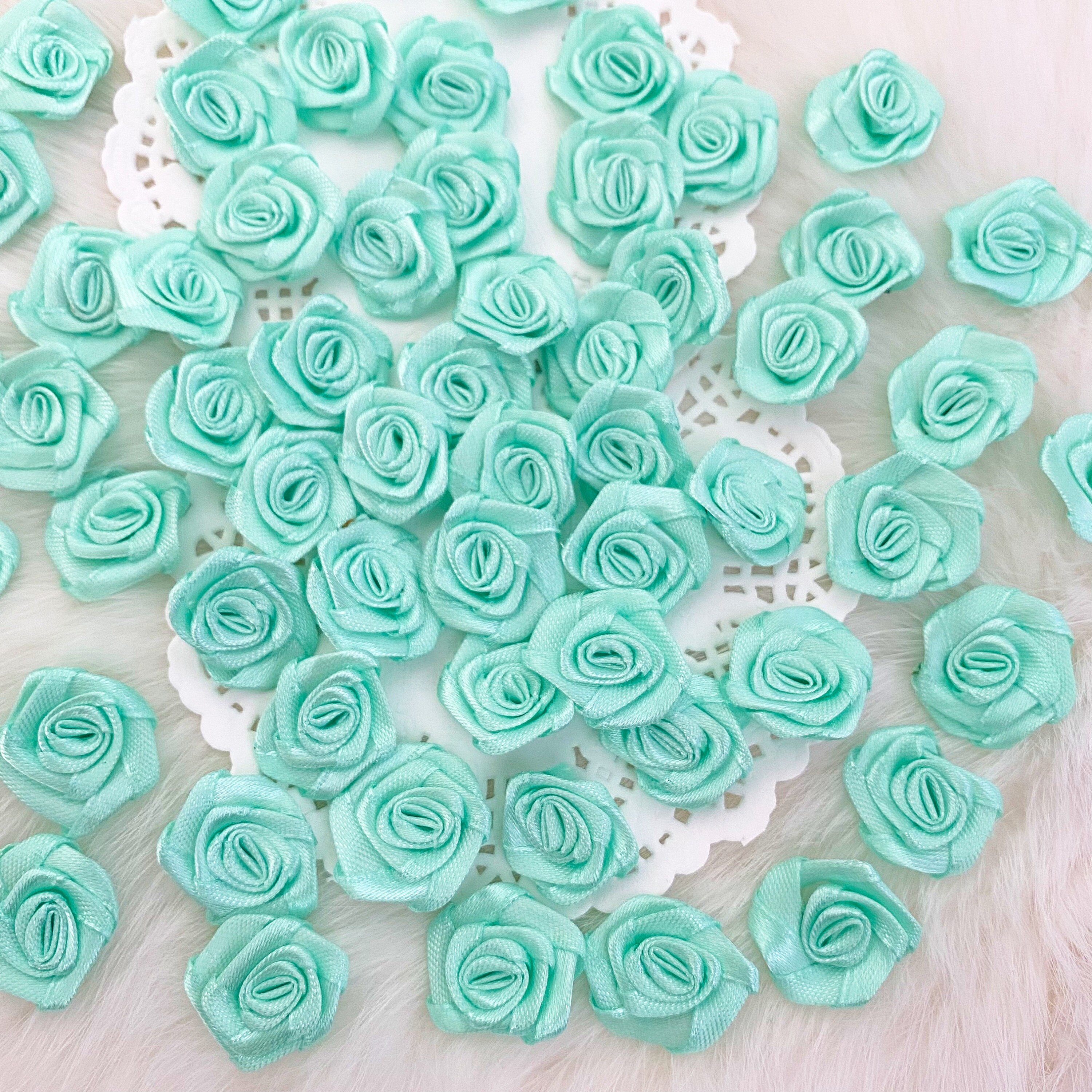 Light Green Ribbon Roses Mint Green Satin Roses (L) 3/4 Inch, Seafoam Green Ribbon Roses, Small ...