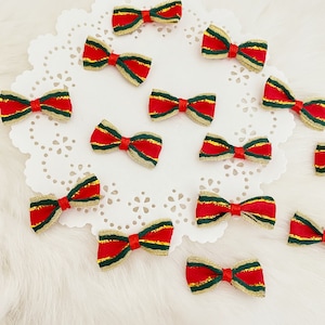 Mini papillon natalizi 12 pezzi, fiocchi oro-rosso-verde, fiocchi in tessuto per artigianato, piccoli papillon, fiocchi da cucito, fiocchi per cartoline di Natale, creazione di regali