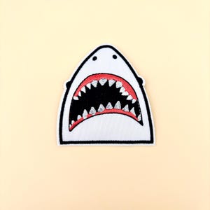 Jaws Shark Patch Iron On 1pc- Great White Shark Teeth Applique, Jaw Movie Fan Patch Fish Ocean Marine Swimmer Badge Sea Animal Patch