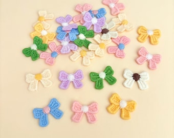 Mini patchs de noeuds colorés 5 pièces 15 mm, appliques de broderie à coudre, petits noeuds en tissu couleur arc-en-ciel, noeuds créatifs pour costumes de poupées
