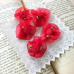 Red Tulle Flowers 10pcs, Fabric Carnation, Sheer Flowers, Costume Making, Sewing Applique, Red Lace Flowers, Flower Embellishment