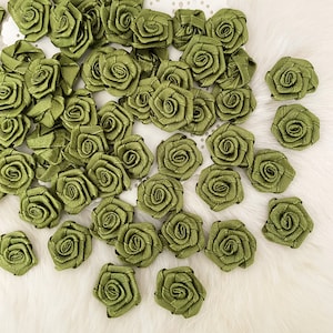 3D Satin Rosetten, 20mm dunkel Oliven Satin Rosen, Stoff Rosen, kleine Handwerk Rosen, handgemachte Stoffblumen, 3D Satin Rosetten