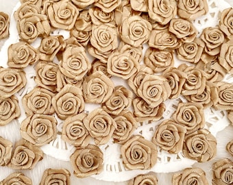 Bronze Satin Roses 3/4" (L), Metallic Gold Roses, Small Satin Roses,Mini Fabric Roses, Crafting Roses Wedding Flower Decor Handmade Roses