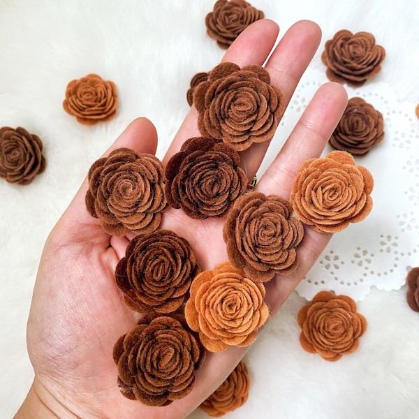 Neutral Felt Roses Rustic Mix Wool Felt Flowers Earth Tone 3D Dimensional Flowers, Mini Autumn Posies,Headband Bow,Die Cut Flowers