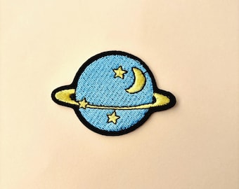 Blue Planet Patch Iron On 1pc- Space Stars Moon Patches, Cute Planet Patches Celestial Solar System Galaxy Badge DIY Clothing Jeans Hat Vest