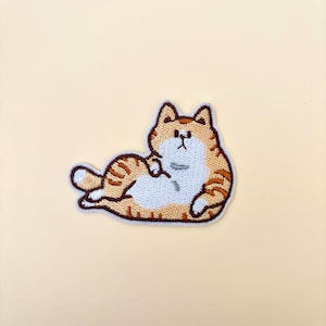Chubby Tabby Cat 1pc- Lazy Cat Iron on Patch, Cool Funny Cat Patch, Animal Pet Cat Applique Motif Patches for Clothes Jacket, Orange Cat