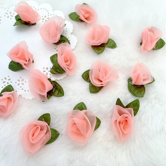Coral Pink Chiffon Roses With Leaf Pastel Fabric Rose | Etsy