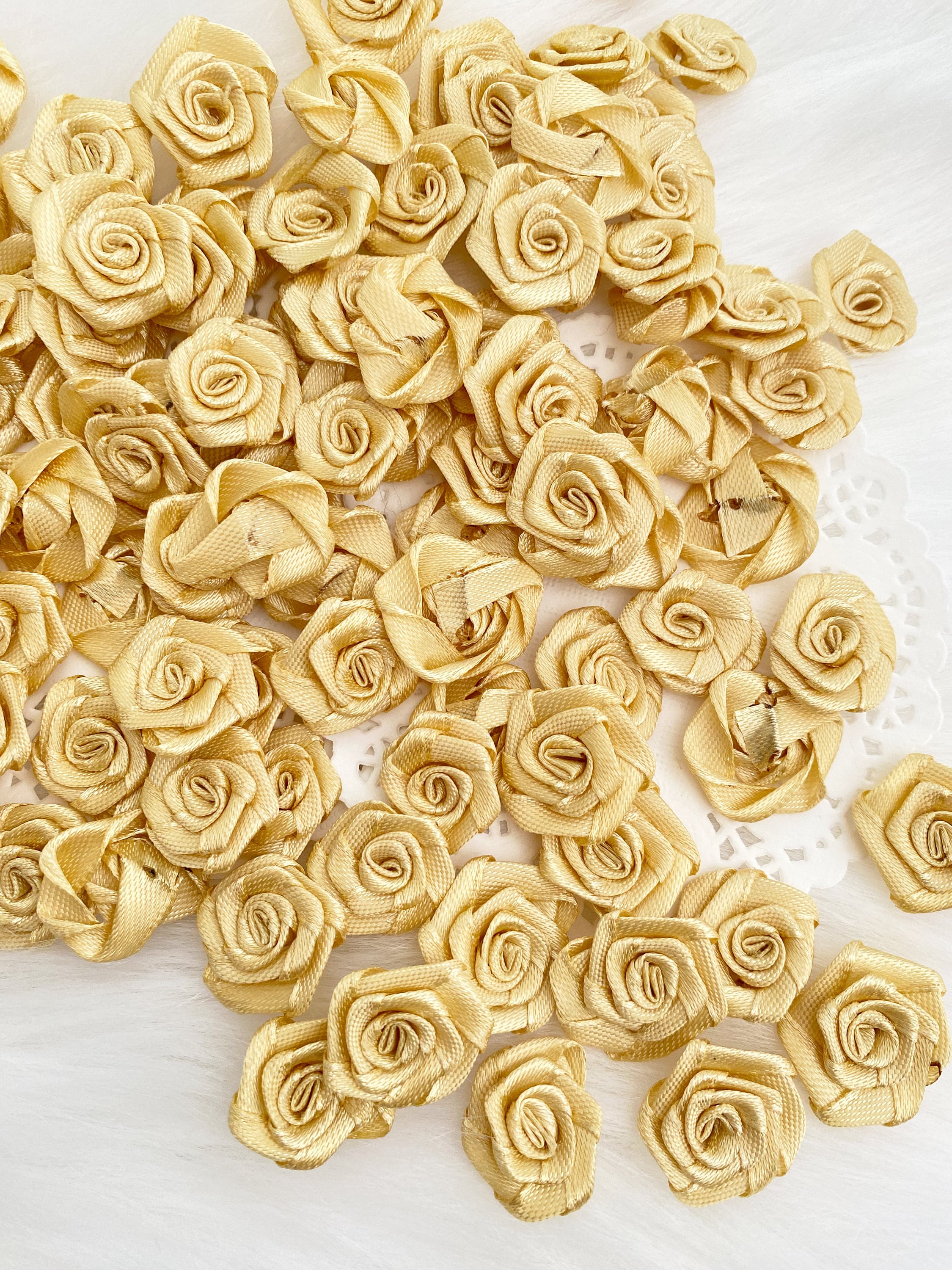 Small Gold Roses Gold Satin Roses 20mm (L), Gold Ribbon Roses,metallic Gold Roses, Small ...