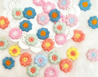 Mix Embroidered Daisy 12pcs 20mm, Assorted Colors Embroidery Applique, Floral Patch, Needle Craft, Cotton Thread Flowers, Mini Fabric Daisy