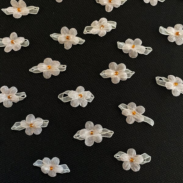 Tiny Dusty Organza Flowers 20mm, Beaded Fabric Flowers, Mini Flowers for Crafts, Small Craft Flowers, Doll Making, Sewing Applique