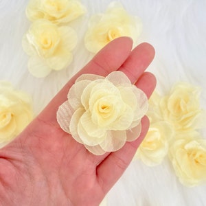 Yellow Organza Roses 40mm, Handmade Fabric Roses, Costume Making Sewing Applique, Embellish Rose, Organza Flowers Handmade Appliqué Flower