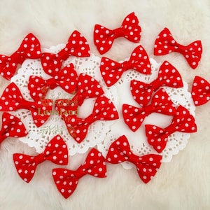 Fiocchi a pois rossi 12 pezzi, fiocchi in nastro grosgrain, papillon in tessuto rosso, fiocco artigianale da applicare, biglietti da cucito per costumi da cane, decorazioni per le feste