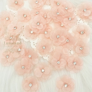 Blush rosa Strass Blumen 12 Stück, Schichten Blume kleine Nähen Perle Blumen Pastell, Brautkostüm machen nähen auf Blumen, Kirschblüten
