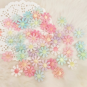 Assorted Colors Tiny Daisy 15mm 12pcs, Embroidery Lace Applique, Cute Flower Patch, Needle Craft Supply, Sewing Flower, Mix Colors Pack