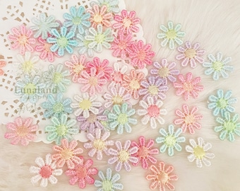 Assorted Colors Tiny Daisy 15mm 15pcs, Embroidery Lace Applique, Cute Flower Patch, Needle Craft Supply, Sewing Flower, Mix Colors Pack