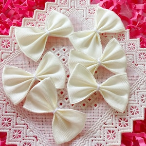 Ivory Satin Bowties 1.5&quot;- pack of 12, Beige Ribbon Bows,Small Bows for Craft, Sew on Applique Bows,Cream Fabric Bows,Wedding Decor Favor