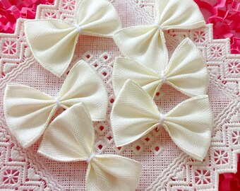 Ivory Satin Bowties 1.5"- pack of 12, Beige Ribbon Bows,Small Bows for Craft, Sew on Applique Bows,Cream Fabric Bows,Wedding Decor Favor