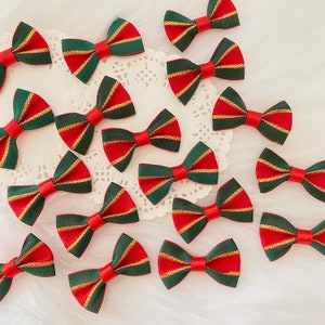 Christmas Bowties (1.5&quot;) 12pcs, Red and Green Grosgrain Ribbon Bows, Small Craft Bows, Cards Making Holiday Decor Bows Mini Gift Bows