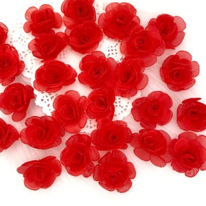 Rote Organza-Rosen 30 mm, rote Stoff-Rosen, die Hochzeits-Bevorzugung machen, Sewing-Rosen, Kostüm-Applikation 3D-Spitze-Rosen-Rote Blumen