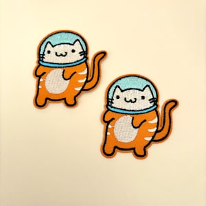 Astronaut Tabby Cat 1pc Patch Iron On- Space Orange Cat Badge Cat Lover Gifts Small Cat Patches, Cartoon Animal Patch for Jeans Jacket Hat