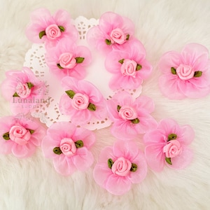 Pink Rose Flowers 10pcs 30mm, Organza Tulle Flowers, Costume Making, Sewing Supply, Sheer Flowers,Pink Floral Applique 3D Flower, Baby Pink