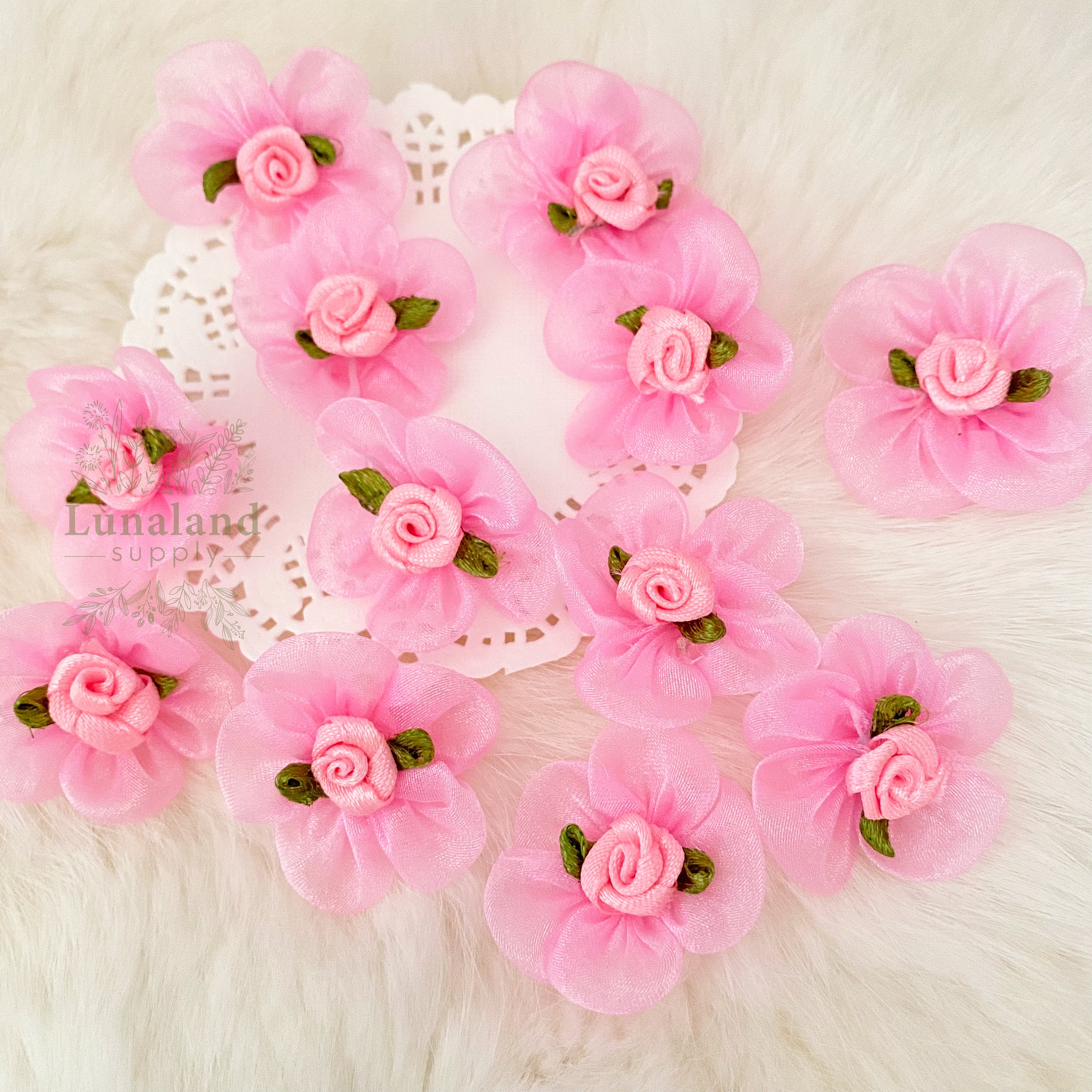 Pink Rose Flowers 10pcs 30mm, Organza Tulle Flowers, Costume