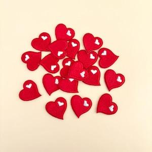 Mini Red Hearts Patch Iron On- Set of 2- Tiny Heart Applique, Heart Candy Badge Valentines Decor, Clothing Applique - Mini Series Patches